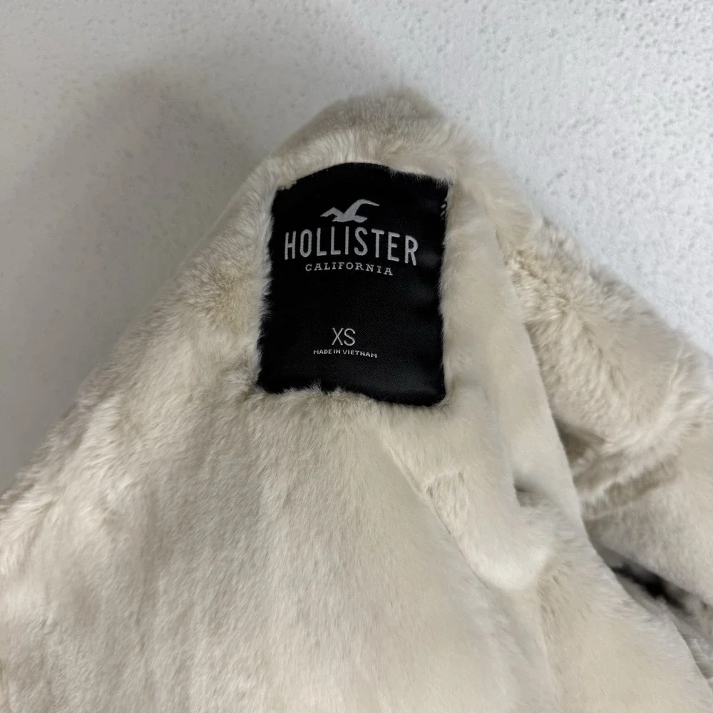 Hollister Faux Shearling Coat Patchwork Tan/ Cream Panels Size XS Women's